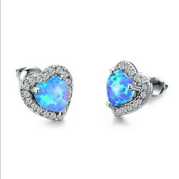 Jewelry - Blue Heart Opal Stud Earrings